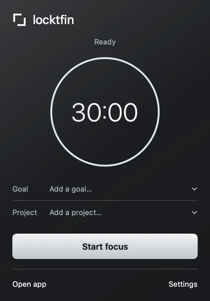 Native locktfin timer with optional goal and project empty.