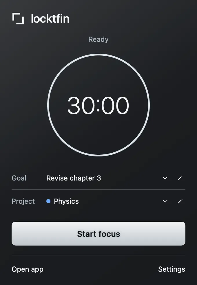 Native locktfin timer with an example Physics project and Revise chapter 3 goal.